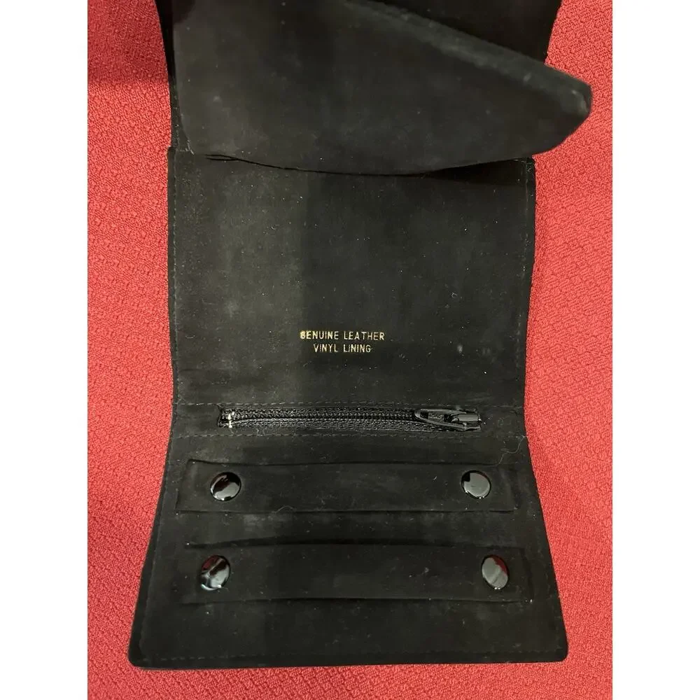 Vintage Neiman Marcus Italian Leather Travel Jewelry Case Portfolio Black Gold